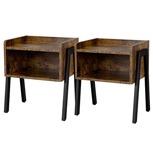 Yaheetech-2-x-Table-de-Chevet-Industriel-Table-dappoint-Vintage-Table-de-Nuit-Rtro-avec-Compartiment-Ouvert-Bout-de-Canap-Bois-pour-Salon-Chambre-Couloir-Bureau-Montage-Facile-46-x-35-x-525-cm-0-1