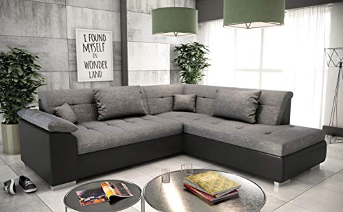 tendencio-Canap-dangle-Convertible-en-lit-LITO-Assise-en-Tissu-Gris-et-Contour-en-Simili-Cuir-Noir-0