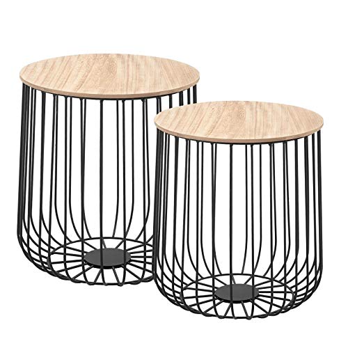 IDIMEX-Lot-de-2-Tables-dappoint-ERRANO-Tables--caf-Tables-Basses-Rondes-Bouts-de-canap-Design-Vintage-Industriel-Rangement-Panier-en-mtal-avec-Plateau-Amovible-en-MDF-0