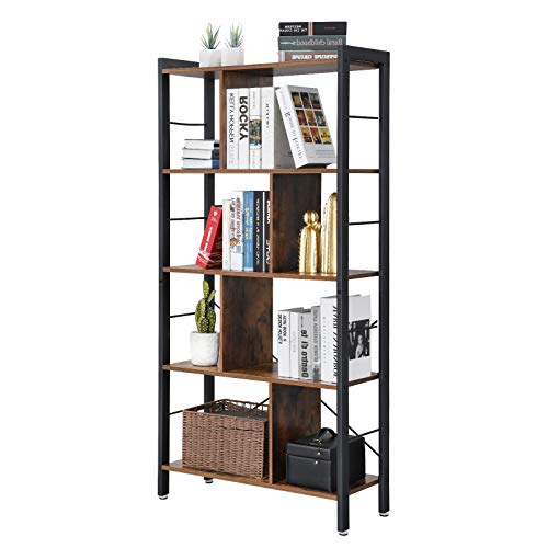 VASAGLE-Bibliothque-de-style-industriel-tagre-de-rangement--4-niveaux-Meuble-de-rangement-sur-pied-pour-Salon-Bureau-Montage-facileArmature-en-fer-stable-Rustique-LBC12BX-0-0