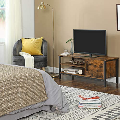 VASAGLE-Meuble-TV-pour-Tlvision-Jusqu-48-Pouces-Support-TV-avec-Placard-et-2-Compartiments-Ouverts-pour-Salon-Chambre-Couloir-110-x-40-x-45-cm-Style-Industriel-Marron-Rustique-LTV42BX-0-0