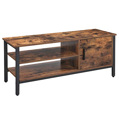 VASAGLE-Meuble-TV-pour-Tlvision-Jusqu-48-Pouces-Support-TV-avec-Placard-et-2-Compartiments-Ouverts-pour-Salon-Chambre-Couloir-110-x-40-x-45-cm-Style-Industriel-Marron-Rustique-LTV42BX-0