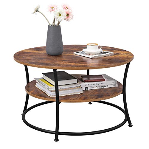 VASAGLE-Table-Basse-Table-de-Salon-Buffet-Bas-2-Niveaux-avec-tagre-de-Rangement-Montage-Facile-Structure-en-Mtal-Style-Industriel-Marron-Rustique-LCT80BX-0-0