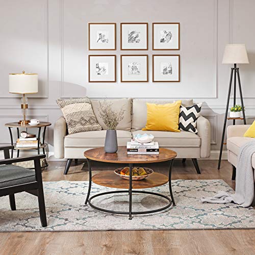VASAGLE-Table-Basse-Table-de-Salon-Buffet-Bas-2-Niveaux-avec-tagre-de-Rangement-Montage-Facile-Structure-en-Mtal-Style-Industriel-Marron-Rustique-LCT80BX-0-1