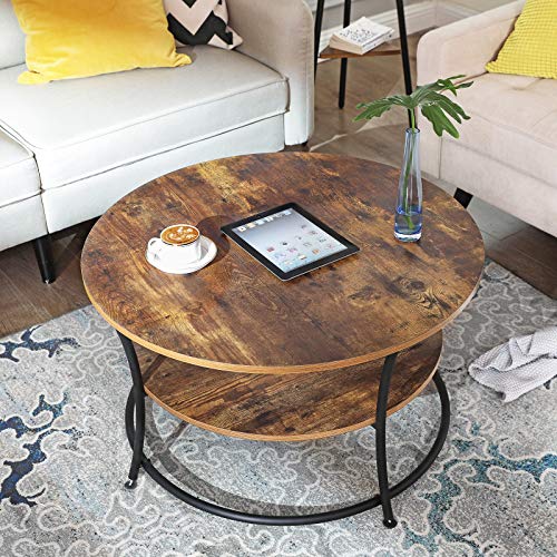 VASAGLE-Table-Basse-Table-de-Salon-Buffet-Bas-2-Niveaux-avec-tagre-de-Rangement-Montage-Facile-Structure-en-Mtal-Style-Industriel-Marron-Rustique-LCT80BX-0-2