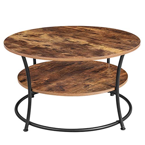 VASAGLE-Table-Basse-Table-de-Salon-Buffet-Bas-2-Niveaux-avec-tagre-de-Rangement-Montage-Facile-Structure-en-Mtal-Style-Industriel-Marron-Rustique-LCT80BX-0