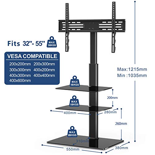 FITUEYES-Meuble-TV-Pied-avec-3-Etagres-Support-Pivotant-pour-Tlviseur-de-32--60-Pouce-Ecran-LED-LCD-Plasma-Pivotant--70-Degrs-Hauteur-Rglable-Gestion-des-cble-VESA-Max-600-x-400-mm-0-0