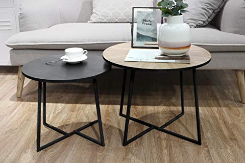 LIFA-LIVING-Table-Basse-Ronde-Bois-et-mtal-Noir-Lot-de-2-Tables-gigognes-scandinaves-Hauteur-50-cm-et-40-cm-Table-dappoint-Industrielle-pour-Salon-0-0