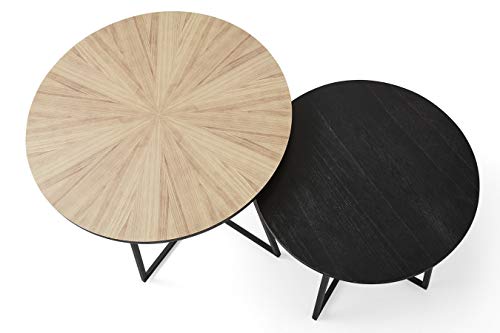 LIFA-LIVING-Table-Basse-Ronde-Bois-et-mtal-Noir-Lot-de-2-Tables-gigognes-scandinaves-Hauteur-50-cm-et-40-cm-Table-dappoint-Industrielle-pour-Salon-0-1