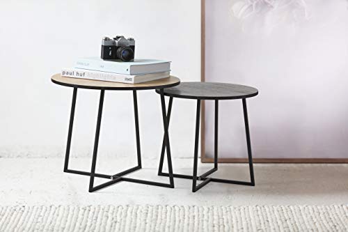 LIFA-LIVING-Table-Basse-Ronde-Bois-et-mtal-Noir-Lot-de-2-Tables-gigognes-scandinaves-Hauteur-50-cm-et-40-cm-Table-dappoint-Industrielle-pour-Salon-0-2