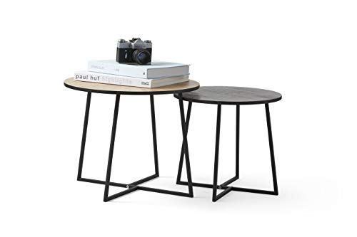 LIFA-LIVING-Table-Basse-Ronde-Bois-et-mtal-Noir-Lot-de-2-Tables-gigognes-scandinaves-Hauteur-50-cm-et-40-cm-Table-dappoint-Industrielle-pour-Salon-0