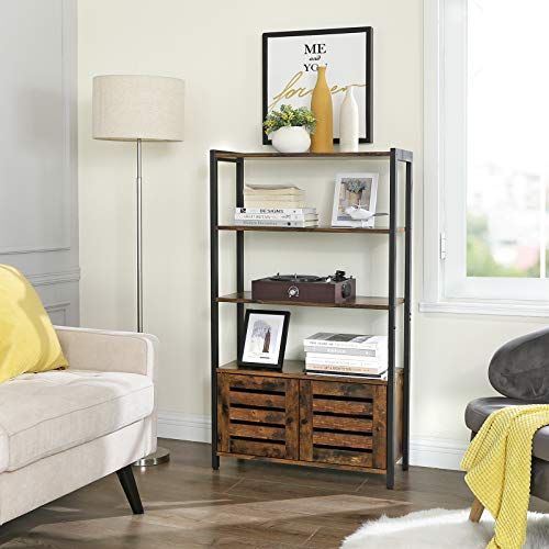 VASAGLE-Bibliothque-Meuble-de-Rangement-Style-Industriel-avec-3-tagres-et-2-Portes-battantes-pour-Salon-Bureau--Domicile-Chambre-70-x-30-x-1215-cm-Multifonctionnel-Vintage-LSC75BX-0-2