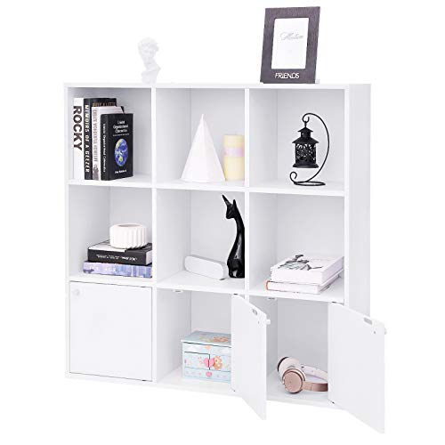 VASAGLE-Bibliothque-en-Bois-tagre-de-Rangement-pour-Livres-DVDs-Colonne-de-Rangement-Armoire--tagres-Bureau-Maison-3-placards-infrieurs-Couleur-Blanche-LBC33WT-0-0