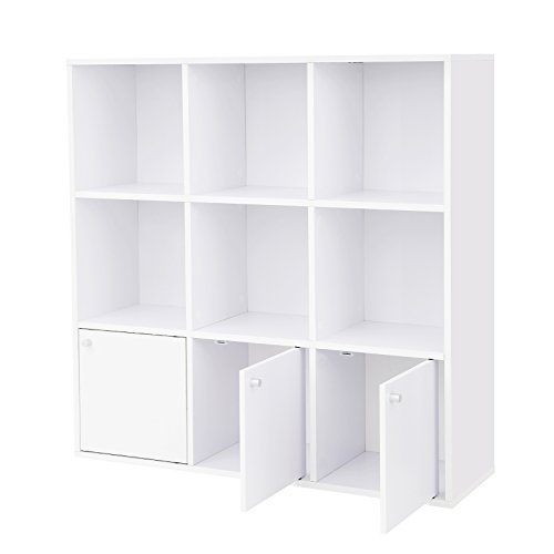 VASAGLE-Bibliothque-en-Bois-tagre-de-Rangement-pour-Livres-DVDs-Colonne-de-Rangement-Armoire--tagres-Bureau-Maison-3-placards-infrieurs-Couleur-Blanche-LBC33WT-0