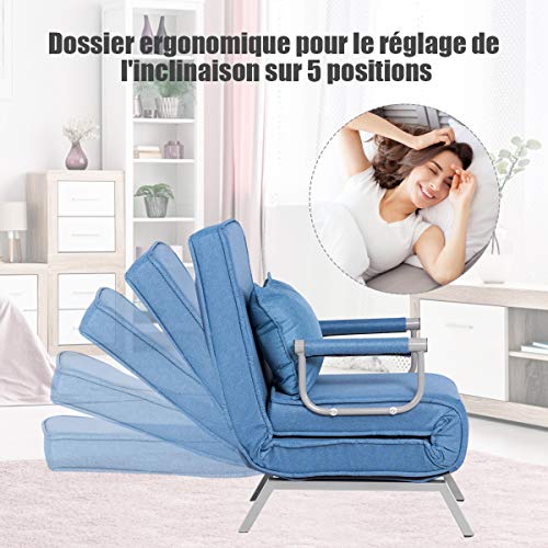 GOPLUS-Fauteuil-2-en-1-Pliable-Polyvalent-avec-Dossier-Rglable-en-5-Niveaux-Coussin-Rembourr-Couverture-Dmontable-Manche-Ergonomique-Transformable-en-Lit-0-2