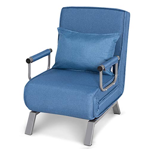 GOPLUS-Fauteuil-2-en-1-Pliable-Polyvalent-avec-Dossier-Rglable-en-5-Niveaux-Coussin-Rembourr-Couverture-Dmontable-Manche-Ergonomique-Transformable-en-Lit-0