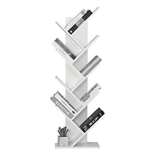 Meerveil-Etagres-de-Rangement-Bibliothque-Arbre-en-Bois-Etagres-de-Rangement-Support-de-CDAlbulm-Etagres--9-Niveaux-en-Forme-darbre-Porte-revues-Style-Simple-pour-Salon-Blanc-0-1