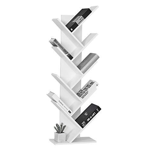 Meerveil-Etagres-de-Rangement-Bibliothque-Arbre-en-Bois-Etagres-de-Rangement-Support-de-CDAlbulm-Etagres--9-Niveaux-en-Forme-darbre-Porte-revues-Style-Simple-pour-Salon-Blanc-0-2