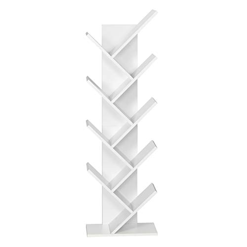 Meerveil-Etagres-de-Rangement-Bibliothque-Arbre-en-Bois-Etagres-de-Rangement-Support-de-CDAlbulm-Etagres--9-Niveaux-en-Forme-darbre-Porte-revues-Style-Simple-pour-Salon-Blanc-0