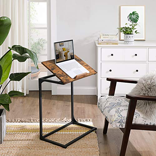 VASAGLE-Table-dappoint-Bout-de-canap-Petit-Bureau-pour-Ordinateur-Portable-Dessus-de-Table-inclinable-Cadre-en-Acier-Robuste-pour-Salon-Montage-Facile-Marron-Rustique-et-Noir-LNT057B01-0-1