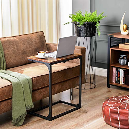 VASAGLE-Table-dappoint-Bout-de-canap-Petit-Bureau-pour-Ordinateur-Portable-Dessus-de-Table-inclinable-Cadre-en-Acier-Robuste-pour-Salon-Montage-Facile-Marron-Rustique-et-Noir-LNT057B01-0-2