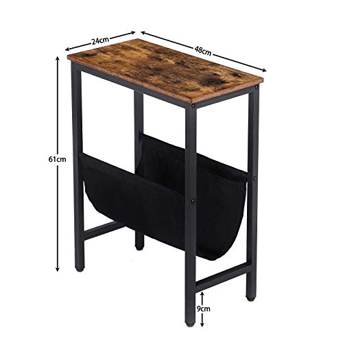 HOOBRO-Table-dAppoint-Bout-de-Canap-Fin-avec-Pochette-de-Rangement-Table-de-Chevet-de-Style-Industriel-pour-Petit-Espace-Montage-Facile-Cadre-en-Mtal-Aspect-BoisMarron-Rustique-EBF41BZ01-0-0