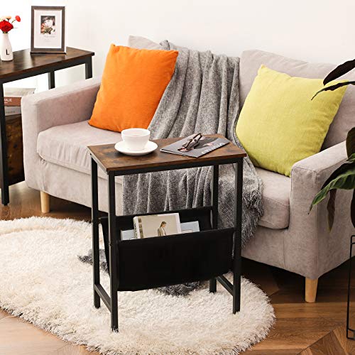 HOOBRO-Table-dAppoint-Bout-de-Canap-Fin-avec-Pochette-de-Rangement-Table-de-Chevet-de-Style-Industriel-pour-Petit-Espace-Montage-Facile-Cadre-en-Mtal-Aspect-BoisMarron-Rustique-EBF41BZ01-0-1