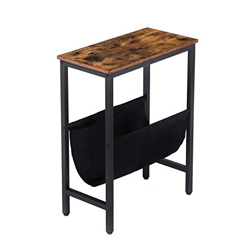 HOOBRO-Table-dAppoint-Bout-de-Canap-Fin-avec-Pochette-de-Rangement-Table-de-Chevet-de-Style-Industriel-pour-Petit-Espace-Montage-Facile-Cadre-en-Mtal-Aspect-BoisMarron-Rustique-EBF41BZ01-0