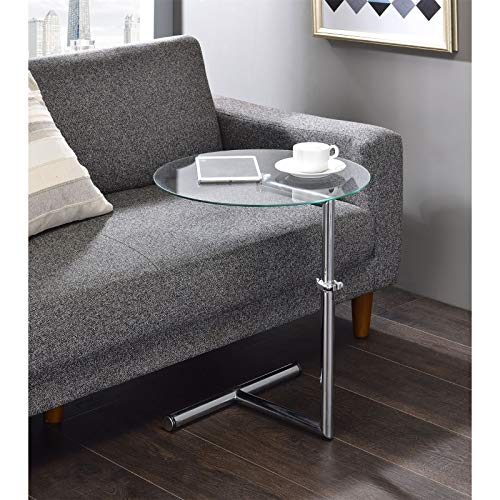 IDIMEX-Table-dappoint-Leonie-Bout-de-canap-Rond-Table--caf-Table-Basse-avec-Hauteur-rglable-Structure-en-mtal-chrom-et-Plateau-en-Verre-tremp-Transparent-0-0