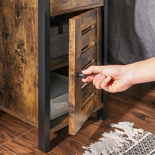 VASAGLE-Table-dappoint-avec-tiroir-Bout-de-canap-Fin-Largeur-30-cm-pour-Petits-espaces-Porte--persienne-Cadre-en-mtal-Style-Industriel-Marron-Rustique-et-Noir-LET066B01-0-0