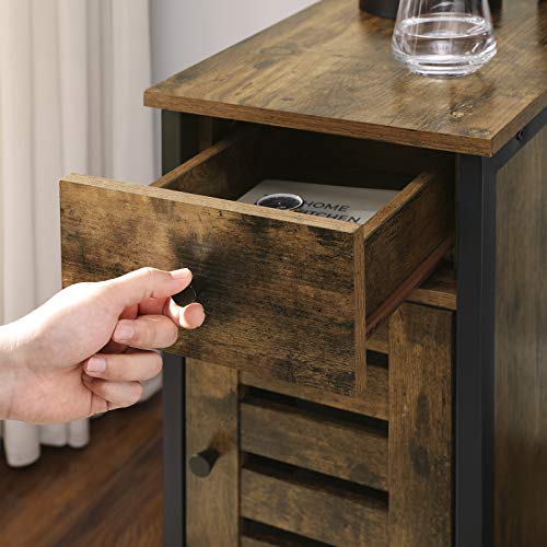 VASAGLE-Table-dappoint-avec-tiroir-Bout-de-canap-Fin-Largeur-30-cm-pour-Petits-espaces-Porte--persienne-Cadre-en-mtal-Style-Industriel-Marron-Rustique-et-Noir-LET066B01-0-2