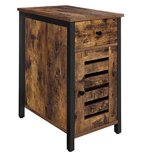 VASAGLE-Table-dappoint-avec-tiroir-Bout-de-canap-Fin-Largeur-30-cm-pour-Petits-espaces-Porte--persienne-Cadre-en-mtal-Style-Industriel-Marron-Rustique-et-Noir-LET066B01-0