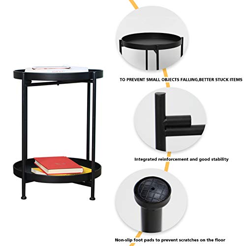 BeGrit-Table-d-Appoint-Bout-de-canap-Table-de-Chevet-Ronde-Table-de-Nuit-Pliante-Cadre-en-Mtal-Stable-Style-Industriel-Noir-avec-Plateau-Amovible-Montage-Facile-pour-Salon-Chambre-Couloir-Bureau-0-1