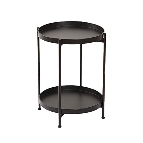 BeGrit-Table-d-Appoint-Bout-de-canap-Table-de-Chevet-Ronde-Table-de-Nuit-Pliante-Cadre-en-Mtal-Stable-Style-Industriel-Noir-avec-Plateau-Amovible-Montage-Facile-pour-Salon-Chambre-Couloir-Bureau-0