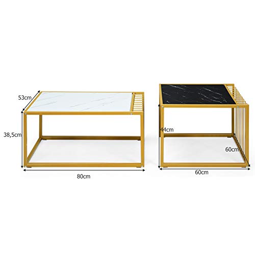 Costway-Lot-de-2-Tables-Basses-Gigognes-Scandinave-Moderne-Surface-en-Marbre-Artificiel-Raliste-Structure-en-Mtal-Design-Combinaison-Libre-0-0