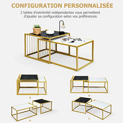 Costway-Lot-de-2-Tables-Basses-Gigognes-Scandinave-Moderne-Surface-en-Marbre-Artificiel-Raliste-Structure-en-Mtal-Design-Combinaison-Libre-0-2