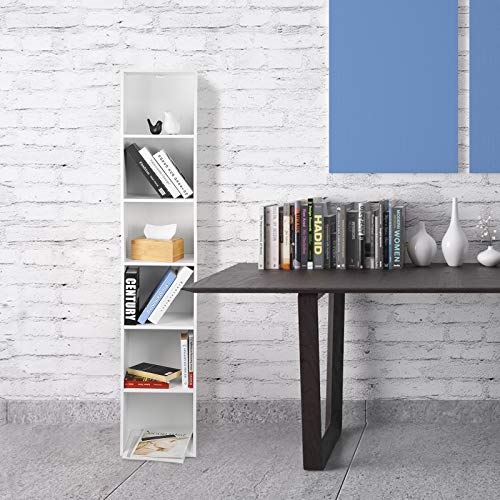 WOLTU-Bibliothque-MDF-tagre-de-Rangement-pour-Bureau-Salon-Salle-dtude-avec-6-Compartiments-30x235x1584cmBlanc-SK003ws6-0-1