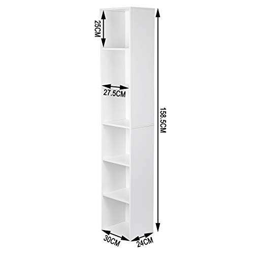 WOLTU-Bibliothque-MDF-tagre-de-Rangement-pour-Bureau-Salon-Salle-dtude-avec-6-Compartiments-30x235x1584cmBlanc-SK003ws6-0-2