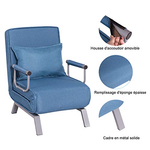 Costway-Fauteuil-ConvertibleFauteuil-lit-Chauffeuse-1-Place-en-Tissu-avec-CoussinDossier-Rglable-de-5-Positions-et-2-Accoudoirs-pour-SalonBureauChambre-0-1