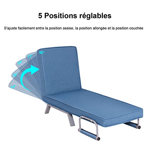 Costway-Fauteuil-ConvertibleFauteuil-lit-Chauffeuse-1-Place-en-Tissu-avec-CoussinDossier-Rglable-de-5-Positions-et-2-Accoudoirs-pour-SalonBureauChambre-0-2