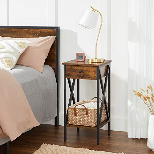VASAGLE-Table-de-Chevet-Bout-de-canap-Table-dappoint-Table-de-Nuit-Haute-avec-tiroir-et-tagre-de-Rangement-Style-Industriel-Marron-Rustique-et-Noir-LET501B01-0-2