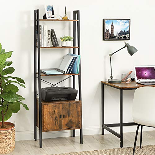 VASAGLE-tagre-chelle-Bibliothque-tagre-de-Rangement-avec-Placard-4-Niveaux-Cadre-en-Acier-Stable-Salon-Chambre-Bureau-56-x-34-x-173-cm-Style-Industriel-Marron-Rustique-LLS47BX-0-0