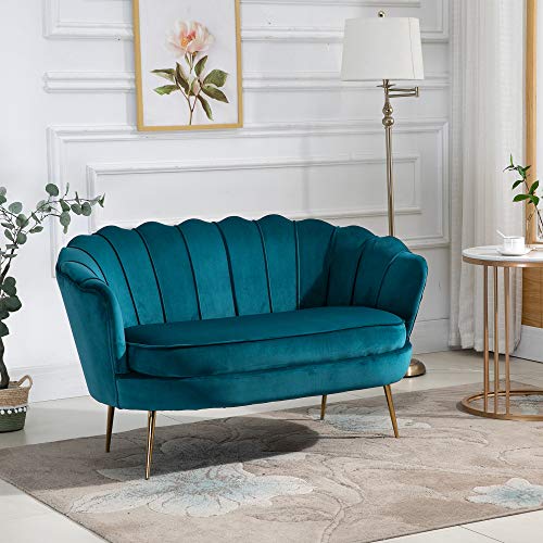 HOMCOM-Canap-2-Places-Coquillage-canap-Design-dim-130L-x-77l-x-77H-cm-Pieds-dors-effils-Velours-Bleu-Canard-0-0