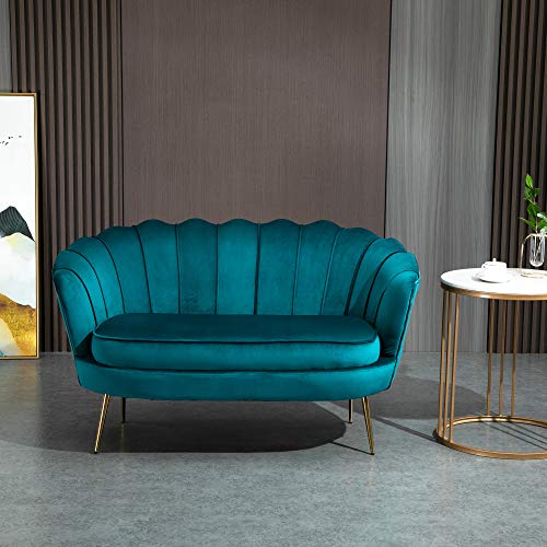 HOMCOM-Canap-2-Places-Coquillage-canap-Design-dim-130L-x-77l-x-77H-cm-Pieds-dors-effils-Velours-Bleu-Canard-0-2