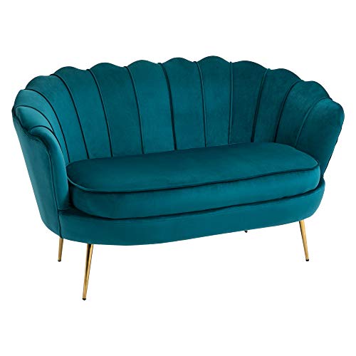 HOMCOM-Canap-2-Places-Coquillage-canap-Design-dim-130L-x-77l-x-77H-cm-Pieds-dors-effils-Velours-Bleu-Canard-0