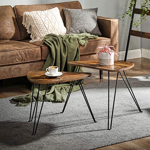 VASAGLE-Lot-de-2-Tables-dappoint-Tables-gigognes-Tables-basses-pour-salon-salle--manger-chambre-style-industriel-Marron-Rustique-et-Noir-LNT012B01-0-0