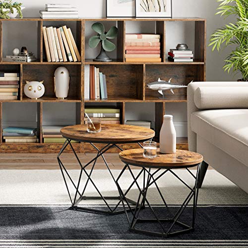 VASAGLE-Tables-basses-lot-de-2-Tables-dappoint-Tables-de-salon-Bouts-de-canap-cadre-en-acier-robuste-pour-salon-chambre-style-industriel-Marron-Rustique-et-Noir-LET040B01-0-2
