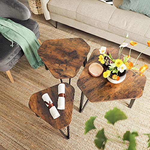 VASAGLE-Tables-gigognes-Lot-de-3-Tables-dappoint-Bouts-de-canap-pour-Salon-empilable-Robuste-Assemblage-Facile-Structure-en-Acier-Style-Industriel-Marron-Rustique-et-Noir-LNT14BX-0-1