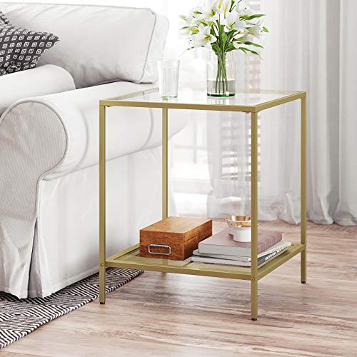VASAGLE-Table-dappoint--2-Niveaux-Bout-de-canap-avec-Dessus-en-Verre-tagre-en-Maille-Cadre-en-mtal-Stable-pour-Chambre-Salon-Dor-et-Transparent-LGT030A01-0-0