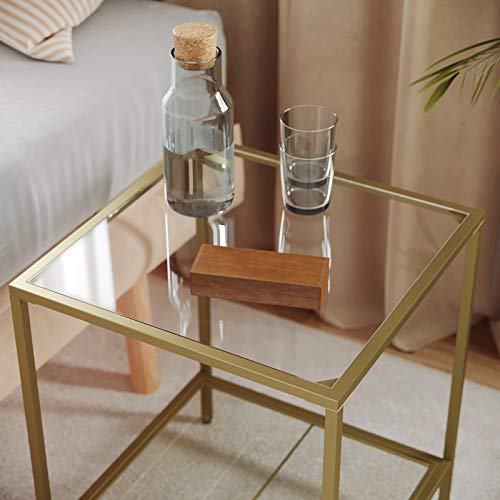 VASAGLE-Table-dappoint--2-Niveaux-Bout-de-canap-avec-Dessus-en-Verre-tagre-en-Maille-Cadre-en-mtal-Stable-pour-Chambre-Salon-Dor-et-Transparent-LGT030A01-0-2